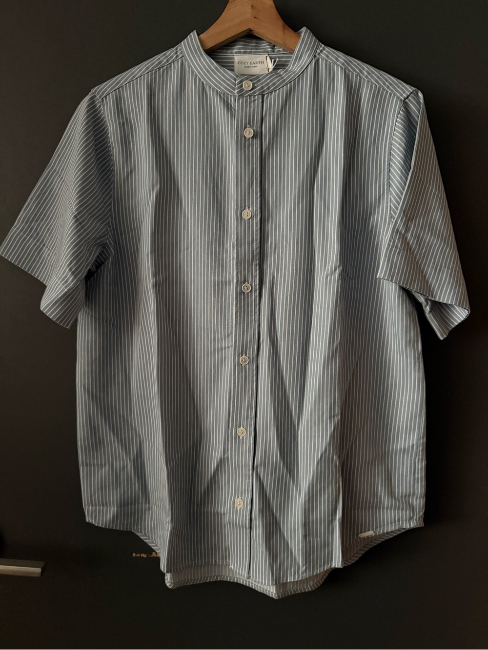 Men's COZY EARTH Blue Stripe Short-Sleeve Mandarin Collar Shirt